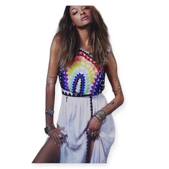 C. Luce Embroidered Rainbow Maxi Dress SIZE SMALL - Picture 4 of 7